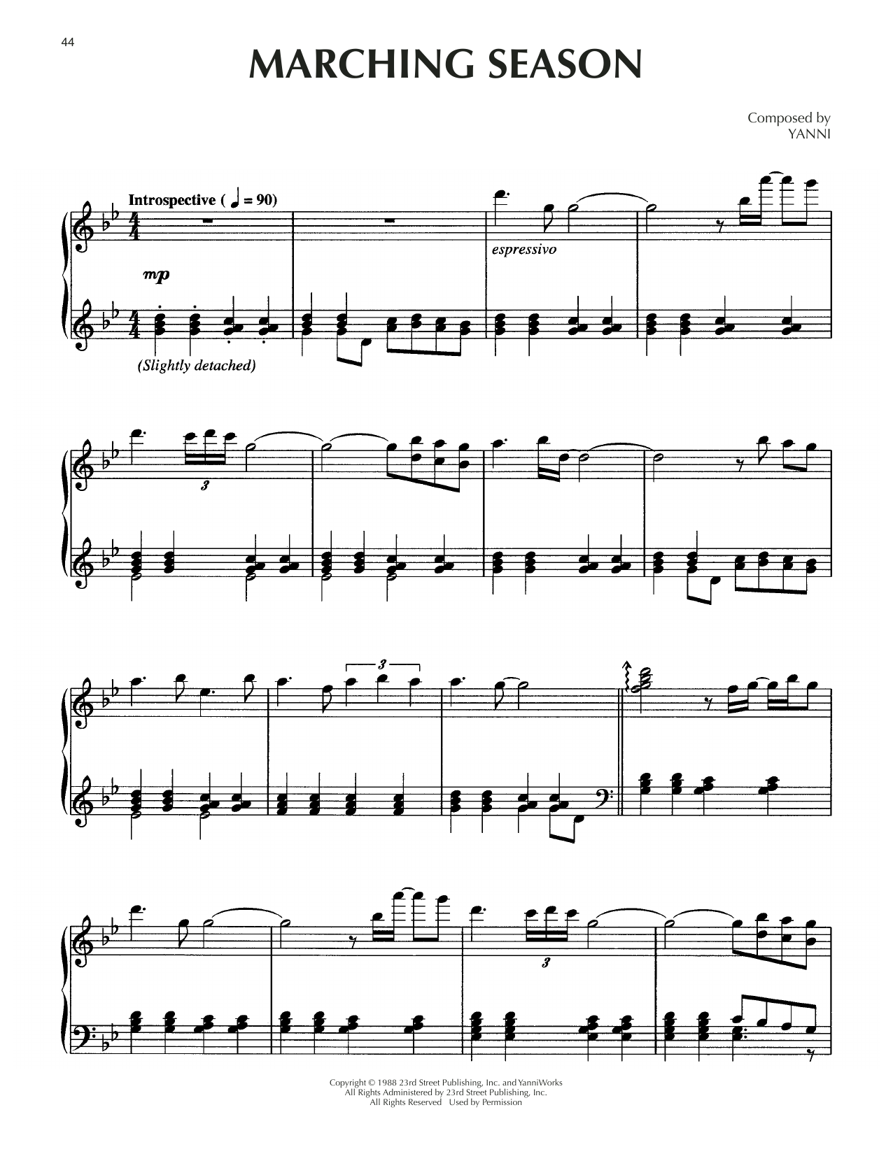 Yanni Marching Season Sheet Music Notes & Chords for Piano Solo - Download or Print PDF