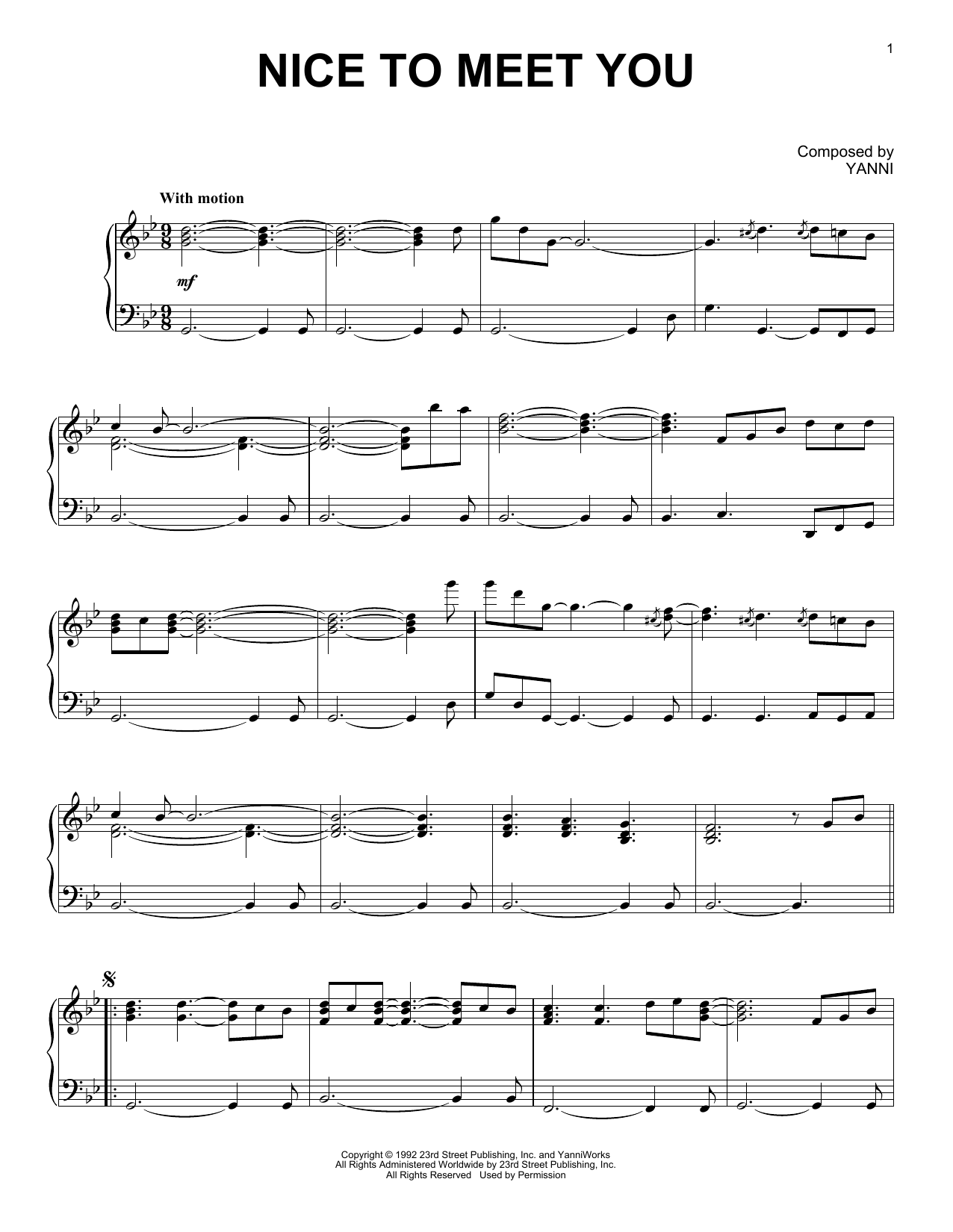 Yanni Nice To Meet You Sheet Music Notes & Chords for Piano Solo - Download or Print PDF