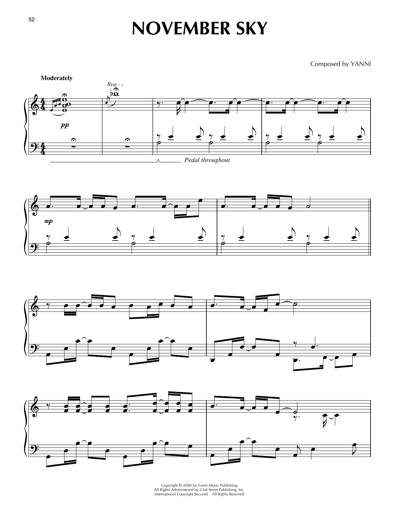 Yanni November Sky Sheet Music Notes & Chords for Piano Solo - Download or Print PDF