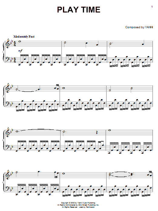 Yanni Play Time Sheet Music Notes & Chords for Piano - Download or Print PDF
