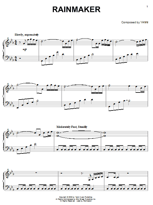 Yanni Rainmaker Sheet Music Notes & Chords for Piano - Download or Print PDF