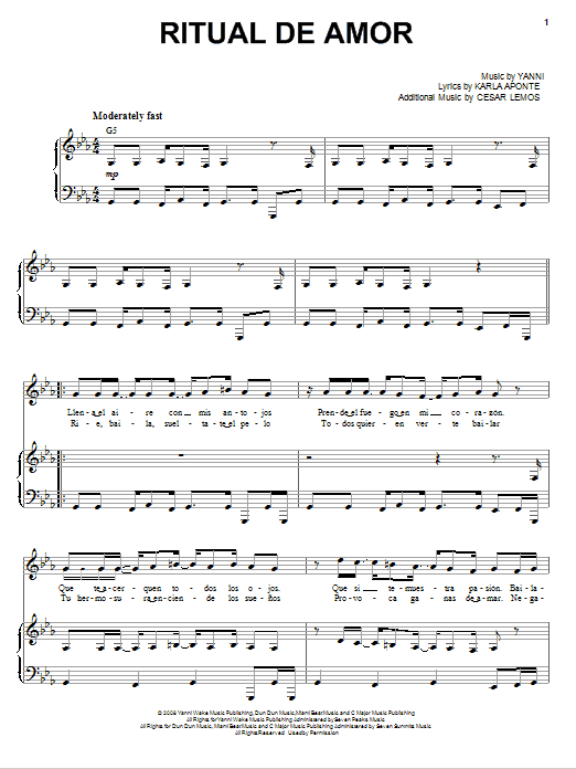 Yanni Ritual De Amor Sheet Music Notes & Chords for Piano, Vocal & Guitar (Right-Hand Melody) - Download or Print PDF Yanni Ritual De Amor Sheet Music Notes & Chords for Piano, Vocal & Guitar (Right-Hand Melody) - Download or Print PDF