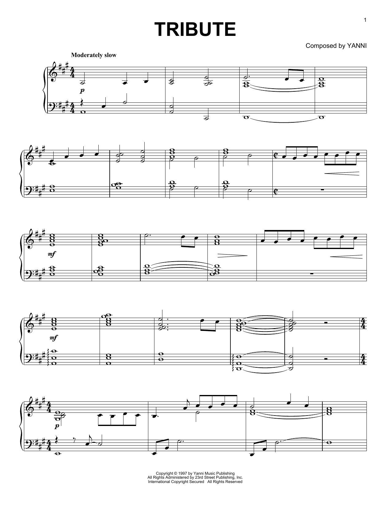 Yanni Tribute Sheet Music Notes & Chords for Piano Solo - Download or Print PDF