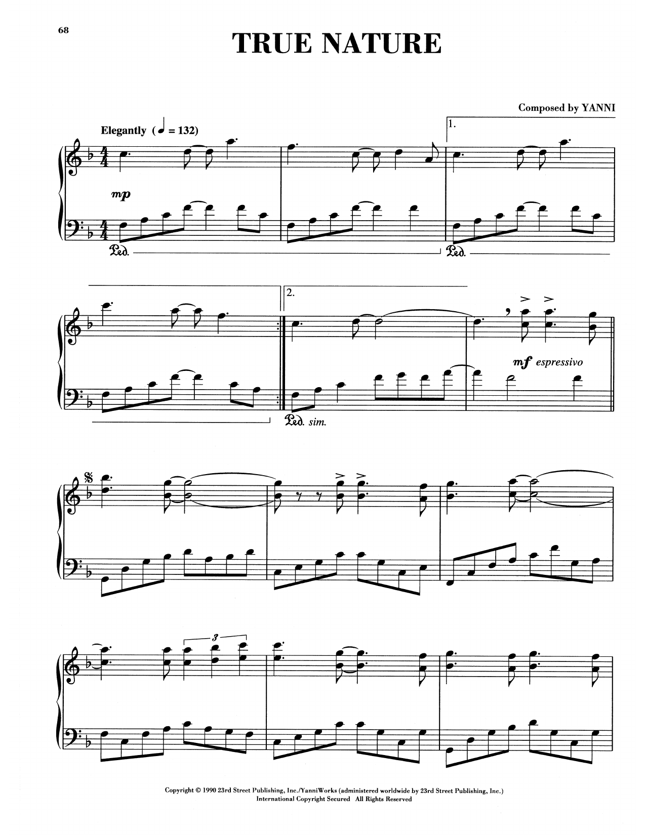 Yanni True Nature Sheet Music Notes & Chords for Piano Solo - Download or Print PDF