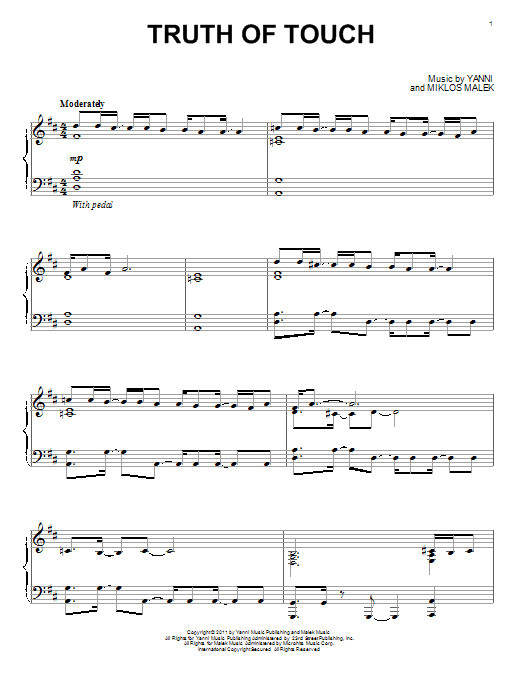 Yanni Truth Of Touch Sheet Music Notes & Chords for Piano - Download or Print PDF