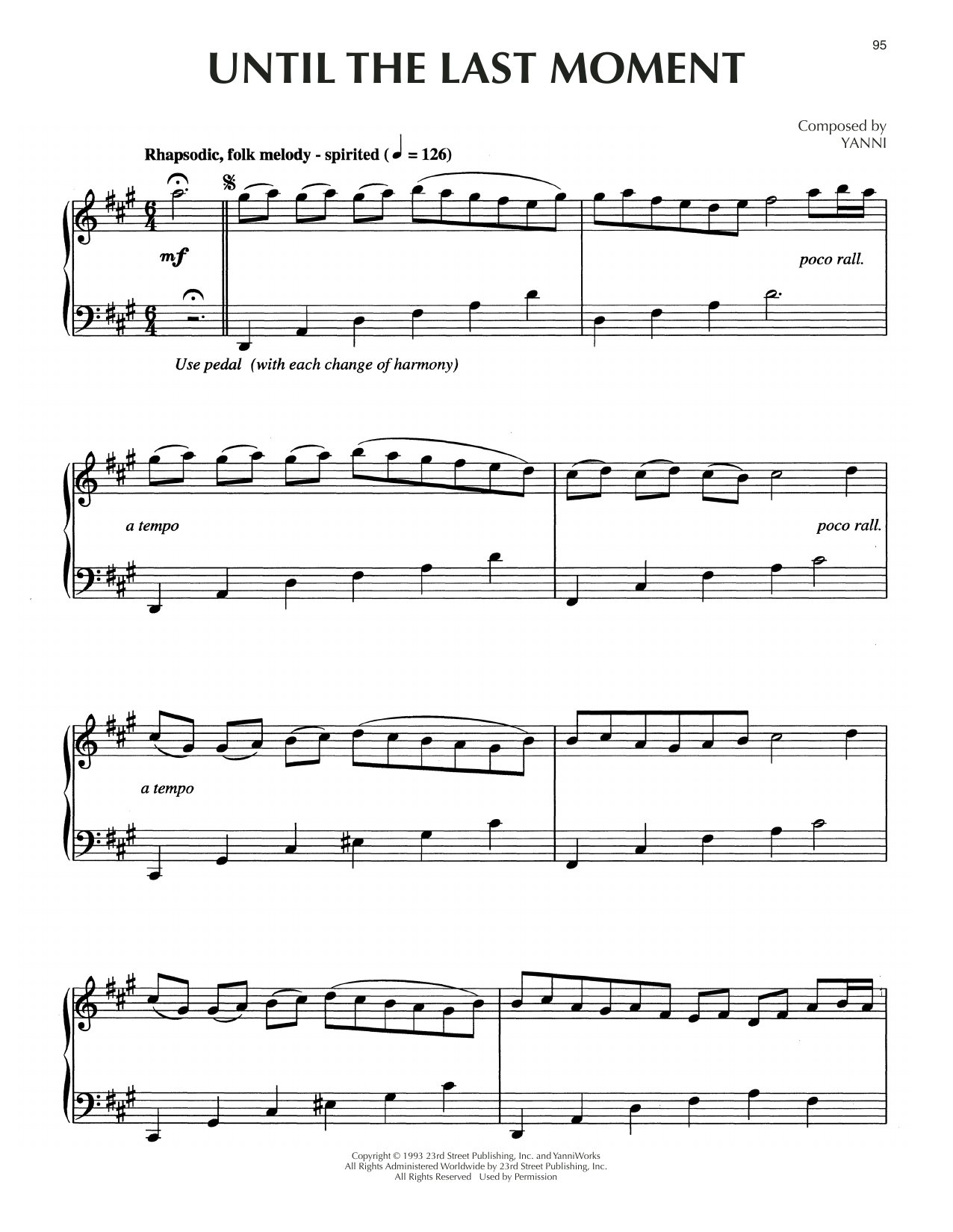 Yanni Until The Last Moment Sheet Music Notes & Chords for Piano Solo - Download or Print PDF
