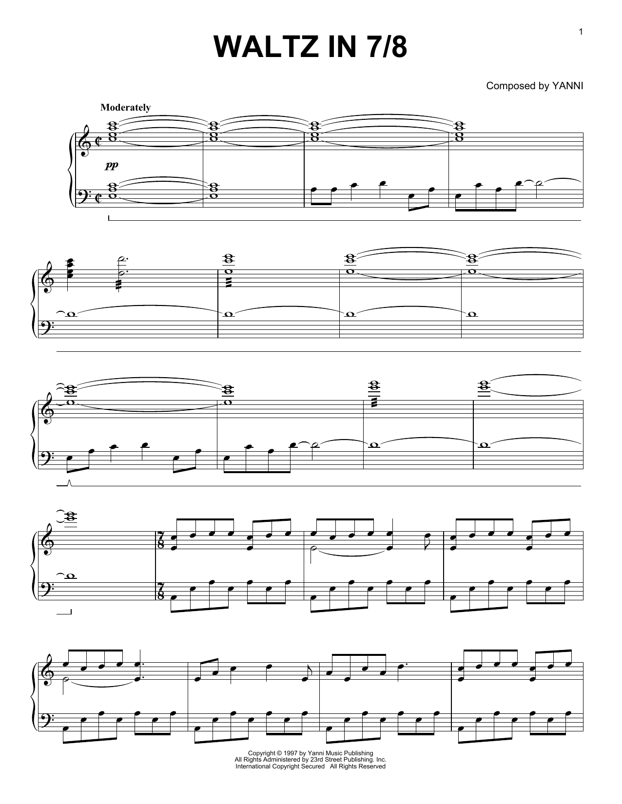 Yanni Waltz in 7/8 Sheet Music Notes & Chords for Piano Solo - Download or Print PDF