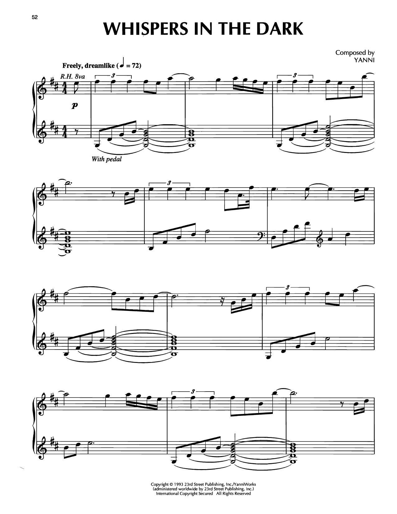 Yanni Whispers In The Dark Sheet Music Notes & Chords for Piano Solo - Download or Print PDF