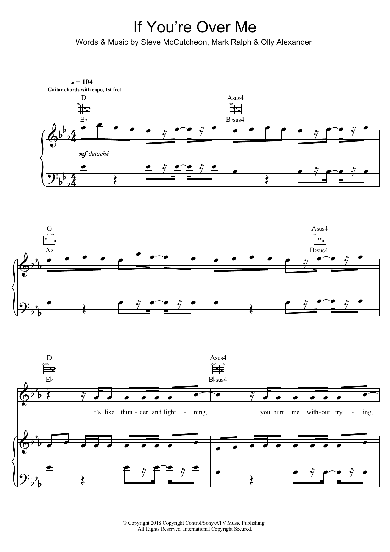 Years & Years If You're Over Me Sheet Music Notes & Chords for Piano, Vocal & Guitar (Right-Hand Melody) - Download or Print PDF