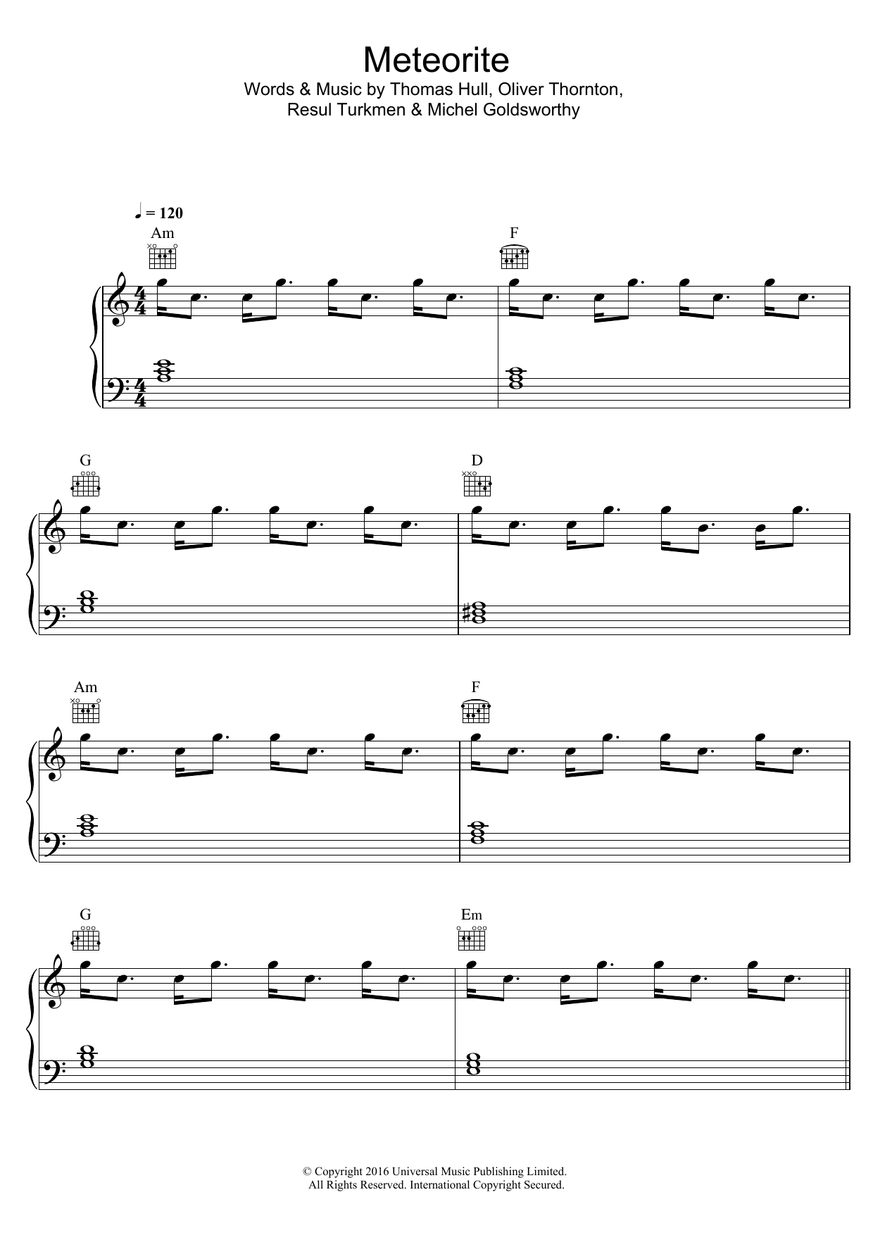 Years & Years Meteorite Sheet Music Notes & Chords for Piano, Vocal & Guitar (Right-Hand Melody) - Download or Print PDF