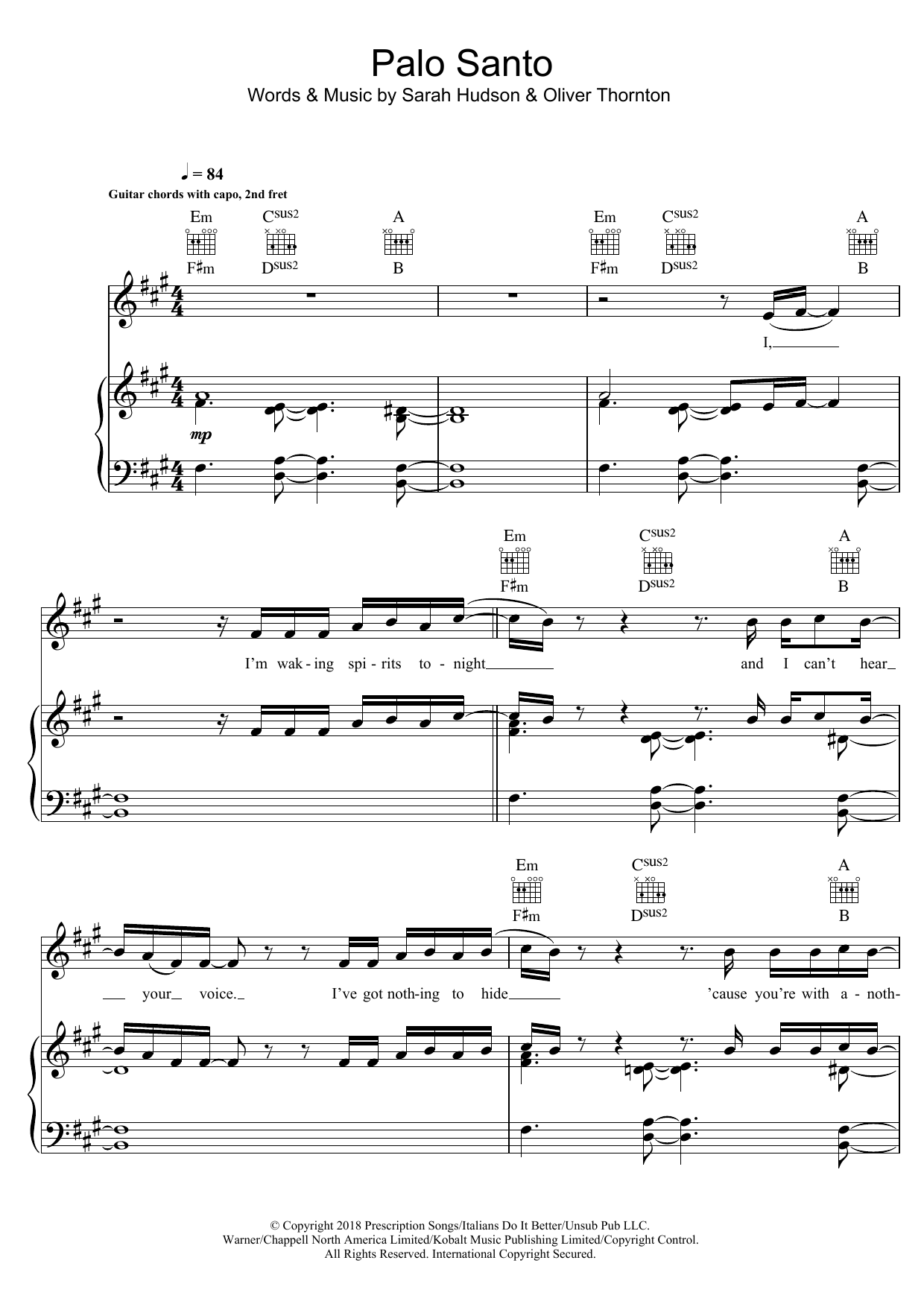 Years & Years Palo Santo Sheet Music Notes & Chords for Piano, Vocal & Guitar (Right-Hand Melody) - Download or Print PDF