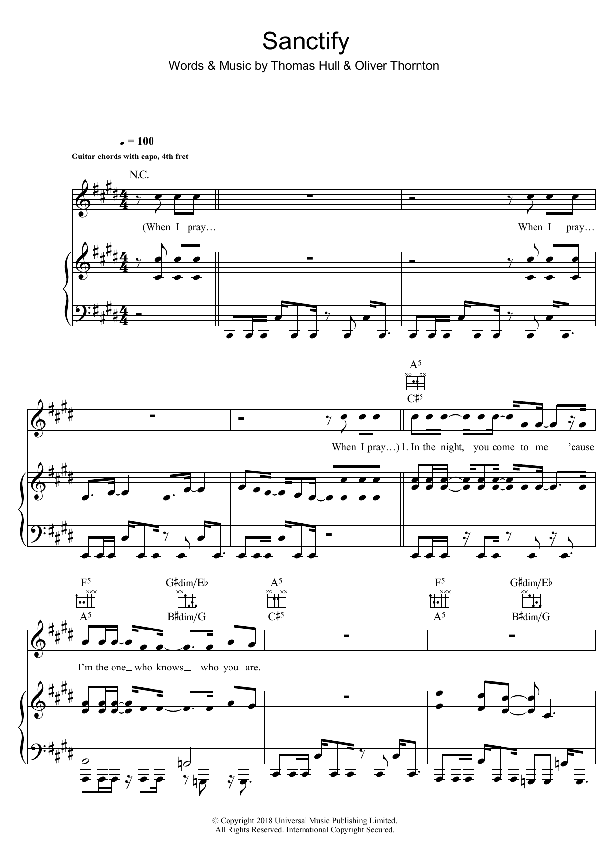 Years & Years Sanctify Sheet Music Notes & Chords for Piano, Vocal & Guitar (Right-Hand Melody) - Download or Print PDF