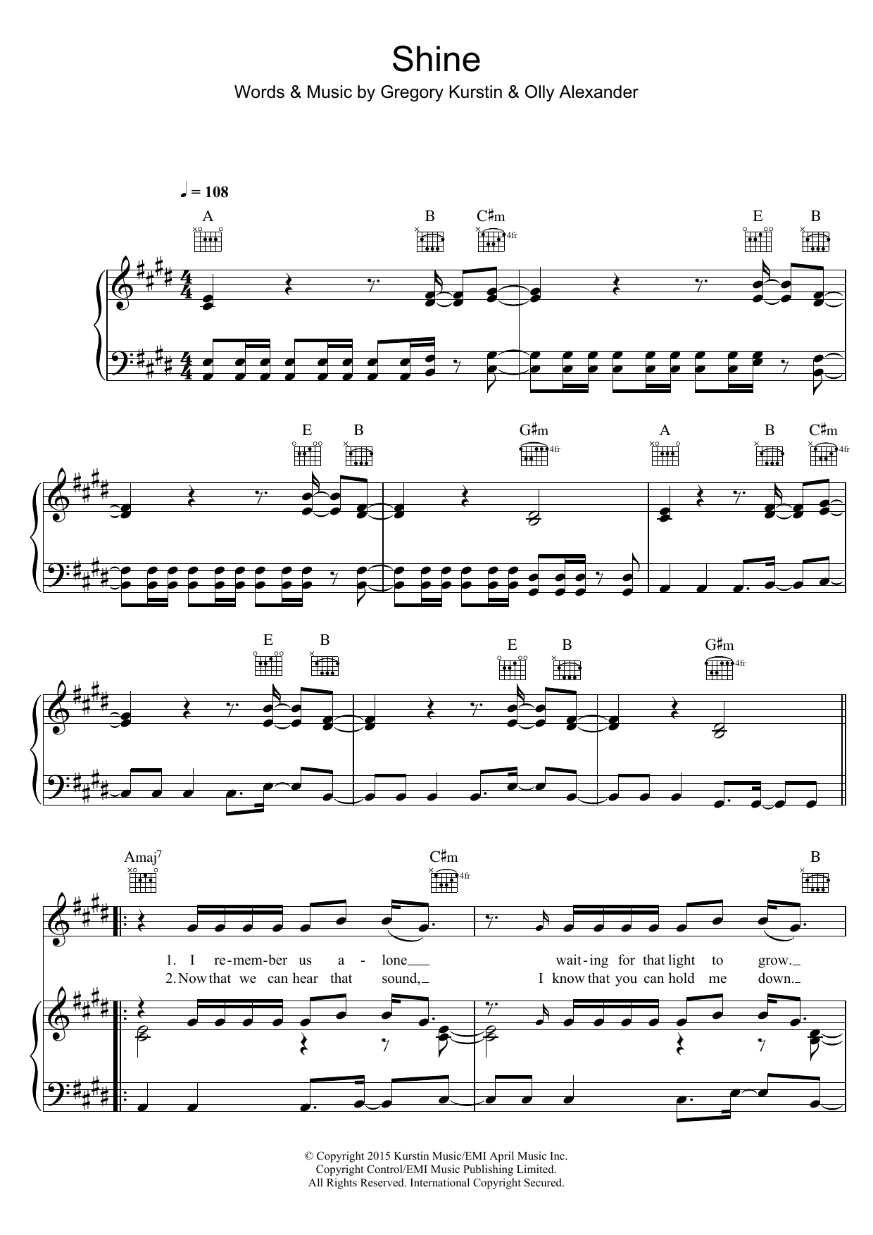 Years & Years Shine Sheet Music Notes & Chords for Piano, Vocal & Guitar - Download or Print PDF