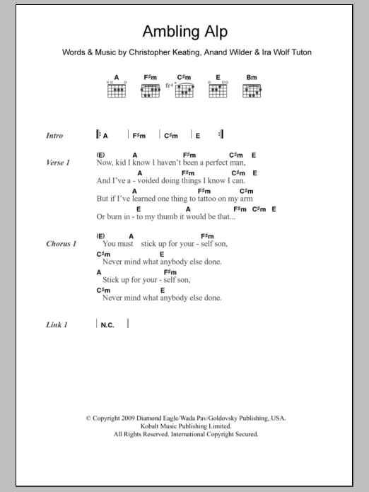 Yeasayer Ambling Alp Sheet Music Notes & Chords for Lyrics & Chords - Download or Print PDF