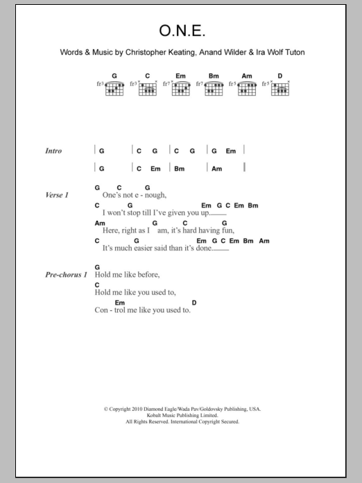 Yeasayer O.N.E. Sheet Music Notes & Chords for Lyrics & Chords - Download or Print PDF