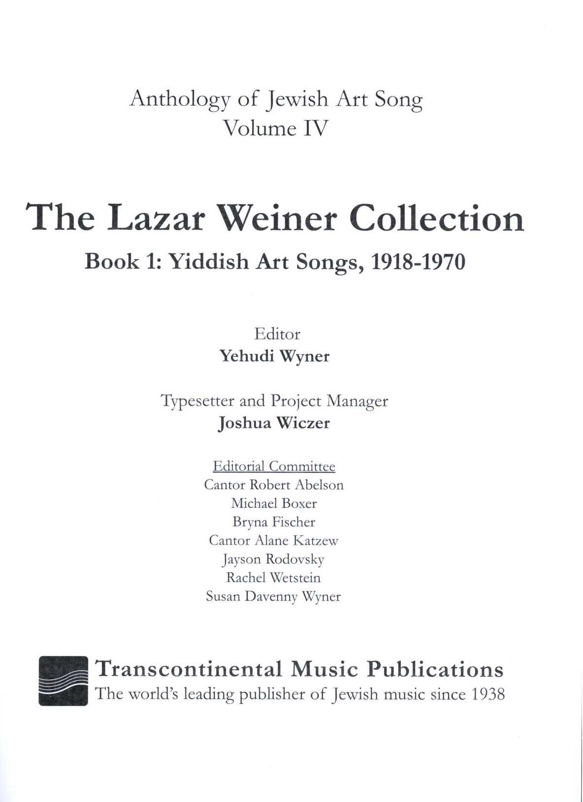 Yehudi Wyner The Lazar Weiner Collection - Book 1: Yiddish Art Songs, 1918-1970 Sheet Music Notes & Chords for Piano & Vocal - Download or Print PDF