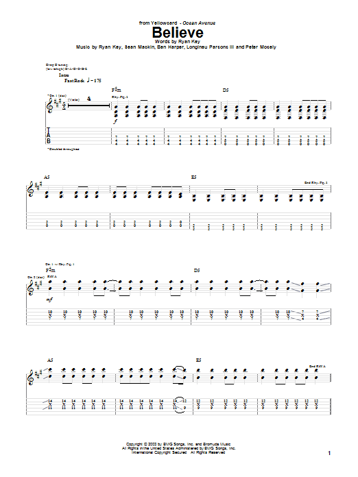 Yellowcard Believe Sheet Music Notes & Chords for Guitar Tab - Download or Print PDF