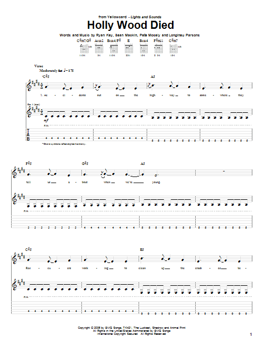 Yellowcard Holly Wood Died Sheet Music Notes & Chords for Guitar Tab - Download or Print PDF