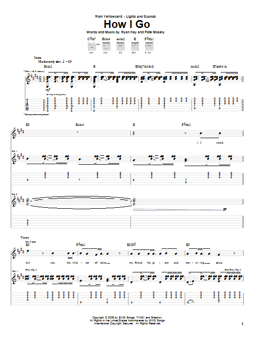Yellowcard How I Go Sheet Music Notes & Chords for Guitar Tab - Download or Print PDF