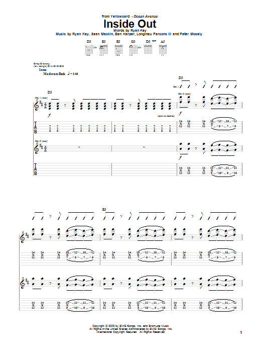 Yellowcard Inside Out Sheet Music Notes & Chords for Guitar Tab - Download or Print PDF