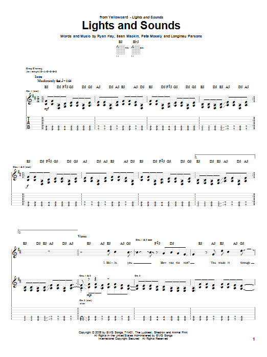 Yellowcard Lights And Sounds Sheet Music Notes & Chords for Guitar Tab - Download or Print PDF