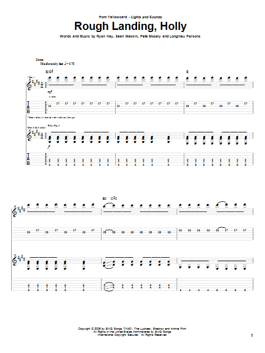 Yellowcard Rough Landing, Holly Sheet Music Notes & Chords for Guitar Tab - Download or Print PDF