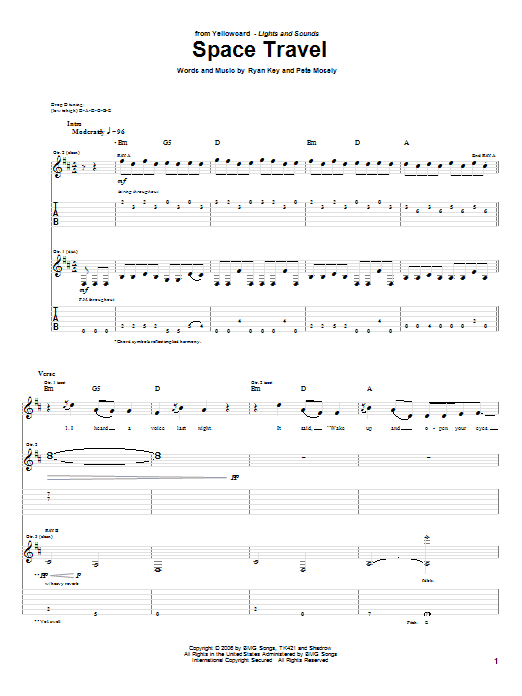 Yellowcard Space Travel Sheet Music Notes & Chords for Guitar Tab - Download or Print PDF