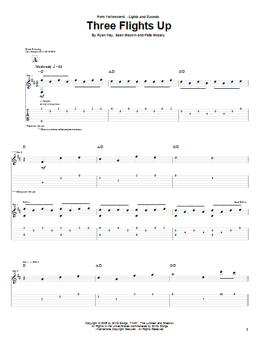 Yellowcard Three Flights Up Sheet Music Notes & Chords for Guitar Tab - Download or Print PDF