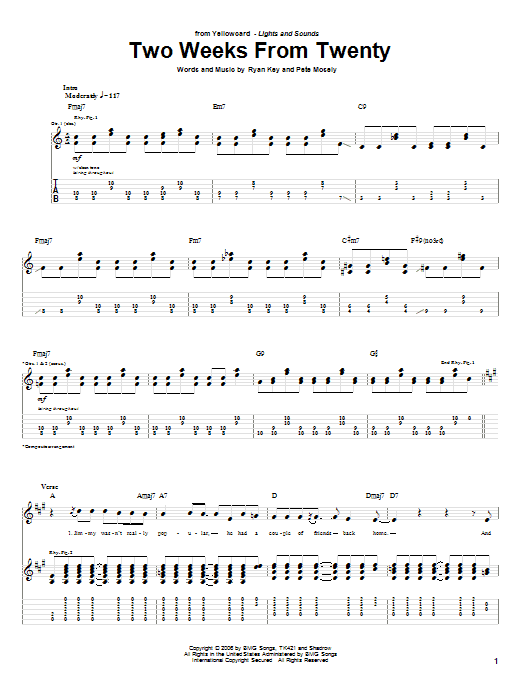 Yellowcard Two Weeks From Twenty Sheet Music Notes & Chords for Guitar Tab - Download or Print PDF