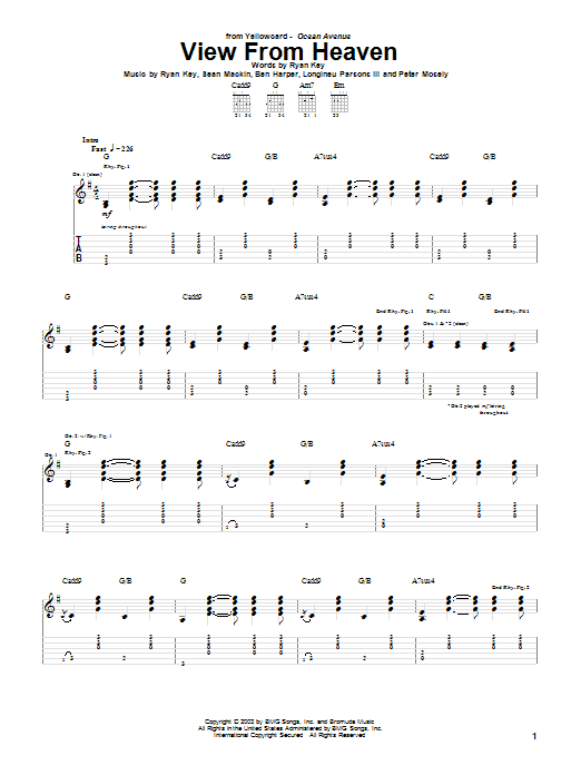 Yellowcard View From Heaven Sheet Music Notes & Chords for Guitar Tab - Download or Print PDF