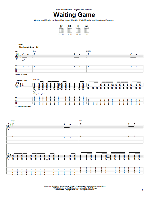 Yellowcard Waiting Game Sheet Music Notes & Chords for Guitar Tab - Download or Print PDF