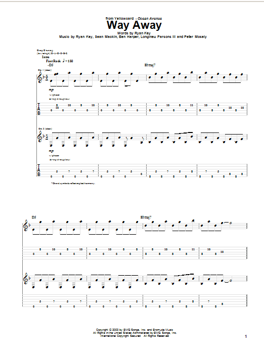 Yellowcard Way Away Sheet Music Notes & Chords for Guitar Tab - Download or Print PDF