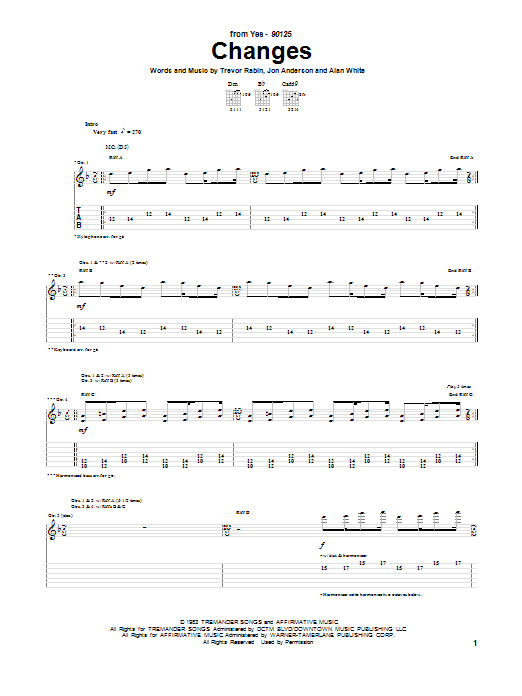 Yes Changes Sheet Music Notes & Chords for Guitar Tab - Download or Print PDF