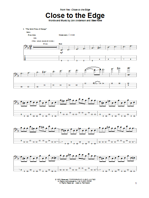 Yes Close To The Edge Sheet Music Notes & Chords for Bass Guitar Tab - Download or Print PDF