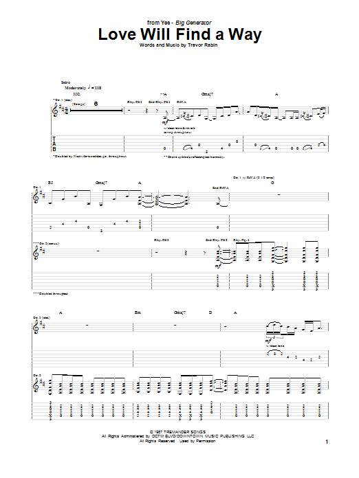 Yes Love Will Find A Way Sheet Music Notes & Chords for Guitar Tab - Download or Print PDF