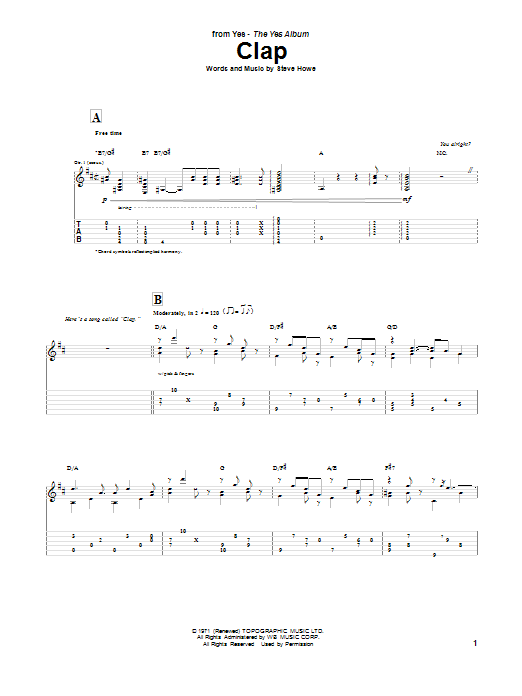 Yes The Clap Sheet Music Notes & Chords for Guitar Tab - Download or Print PDF