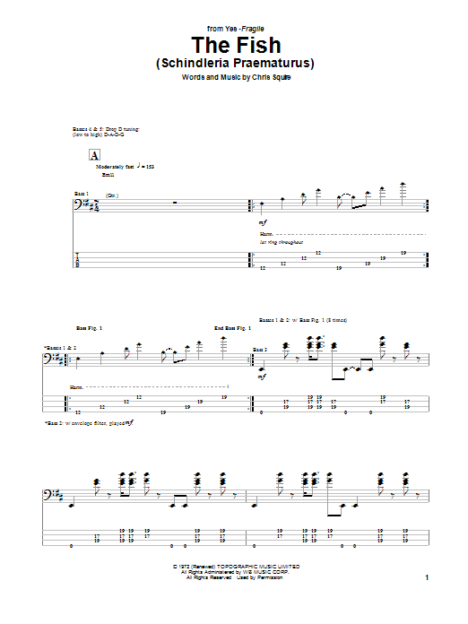 Yes The Fish (Schindleria Praematurus) Sheet Music Notes & Chords for Bass Guitar Tab - Download or Print PDF