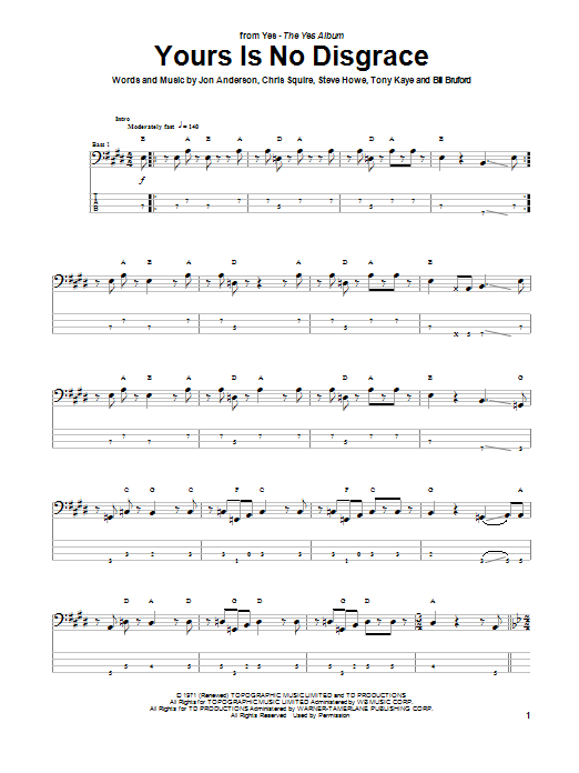 Yes Yours Is No Disgrace Sheet Music Notes & Chords for Bass Guitar Tab - Download or Print PDF