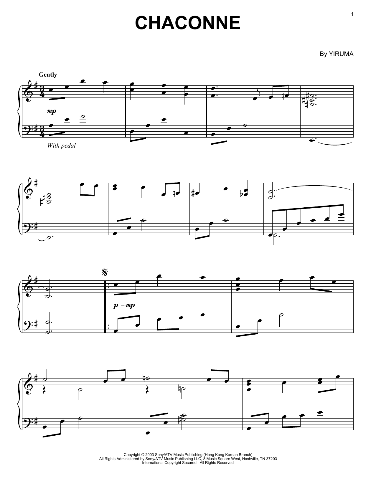 Yiruma Chaconne Sheet Music Notes & Chords for Easy Piano - Download or Print PDF