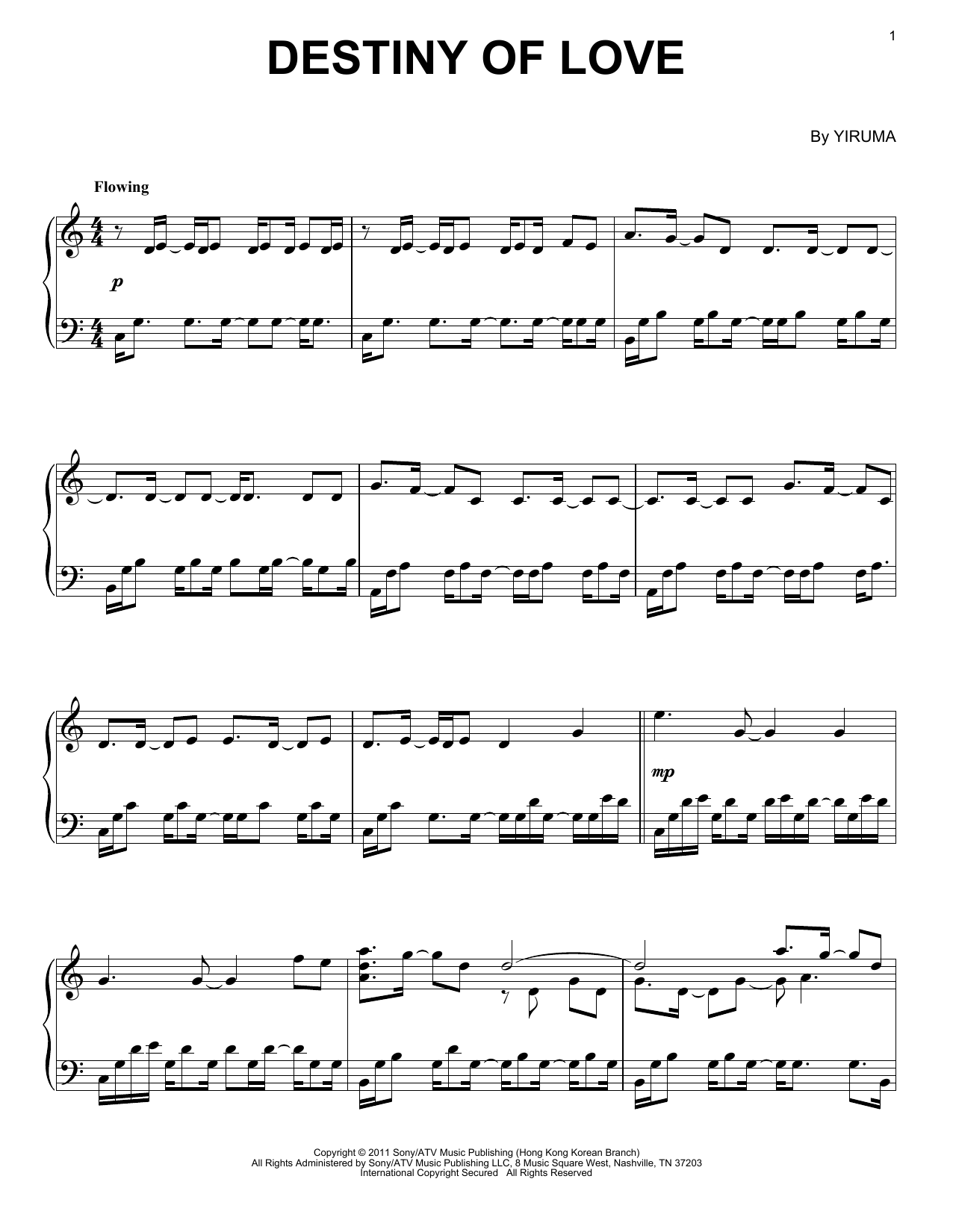 Yiruma Destiny Of Love Sheet Music Notes & Chords for Easy Piano - Download or Print PDF