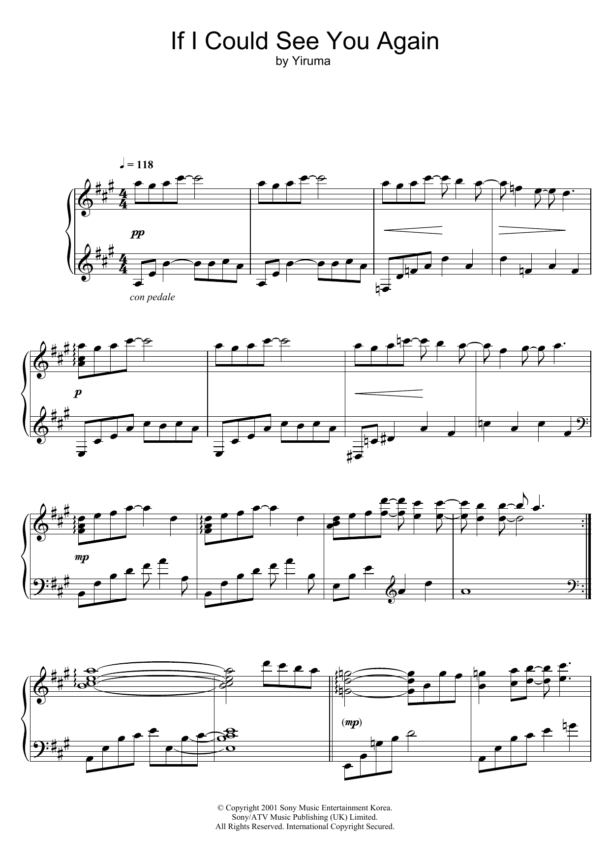 Yiruma If I Could See You Again Sheet Music Notes & Chords for Piano - Download or Print PDF