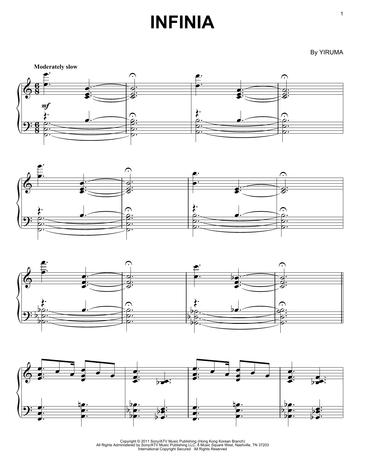Yiruma Infinia Sheet Music Notes & Chords for Easy Piano - Download or Print PDF