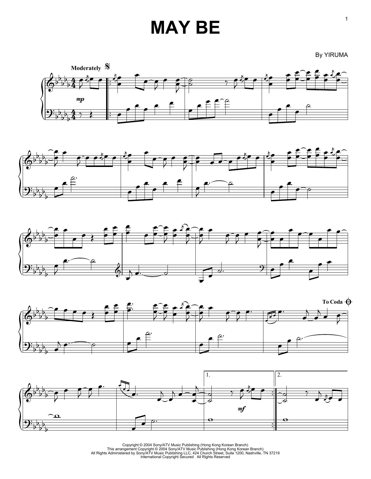 Yiruma May Be Sheet Music Notes & Chords for Easy Piano - Download or Print PDF