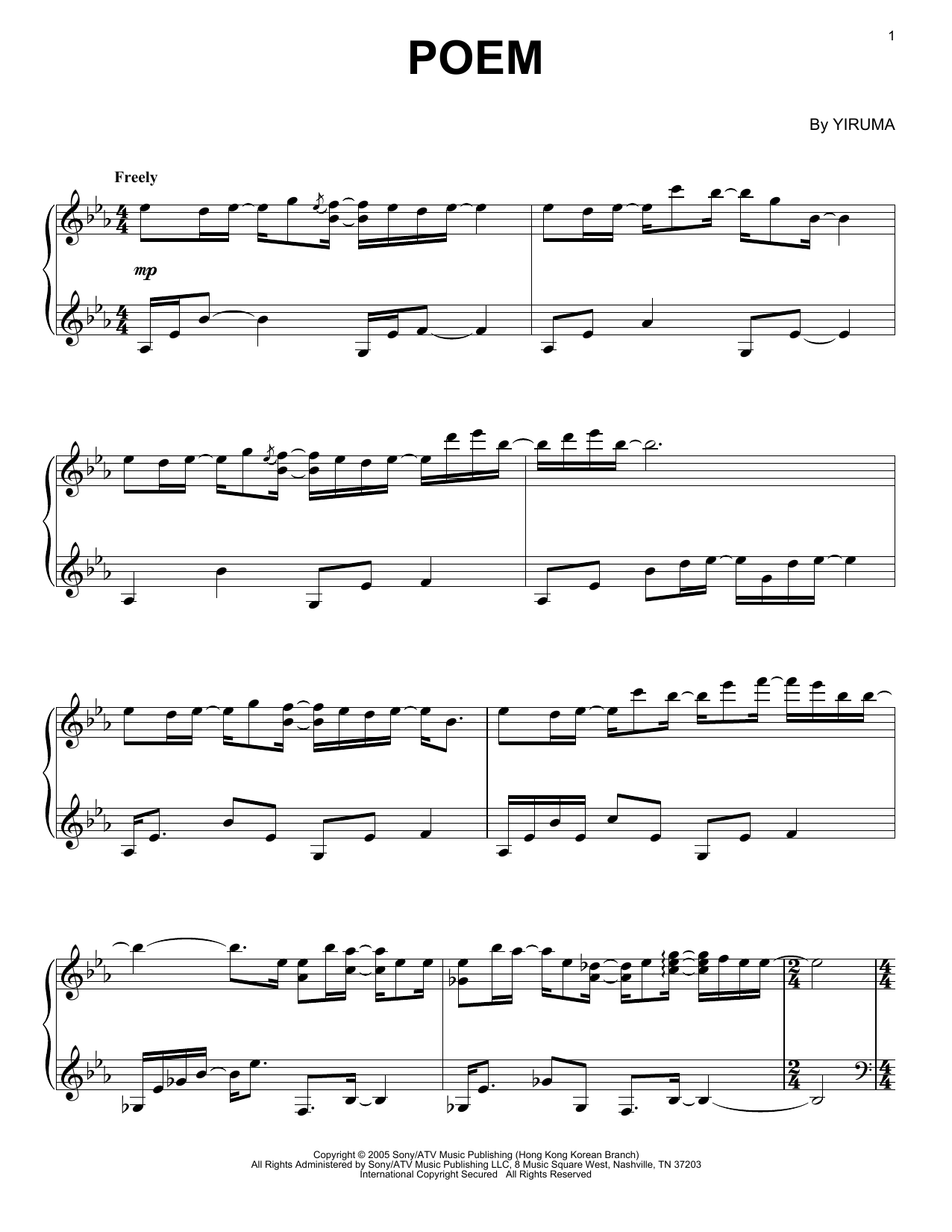 Yiruma Poem Sheet Music Notes & Chords for Easy Piano - Download or Print PDF