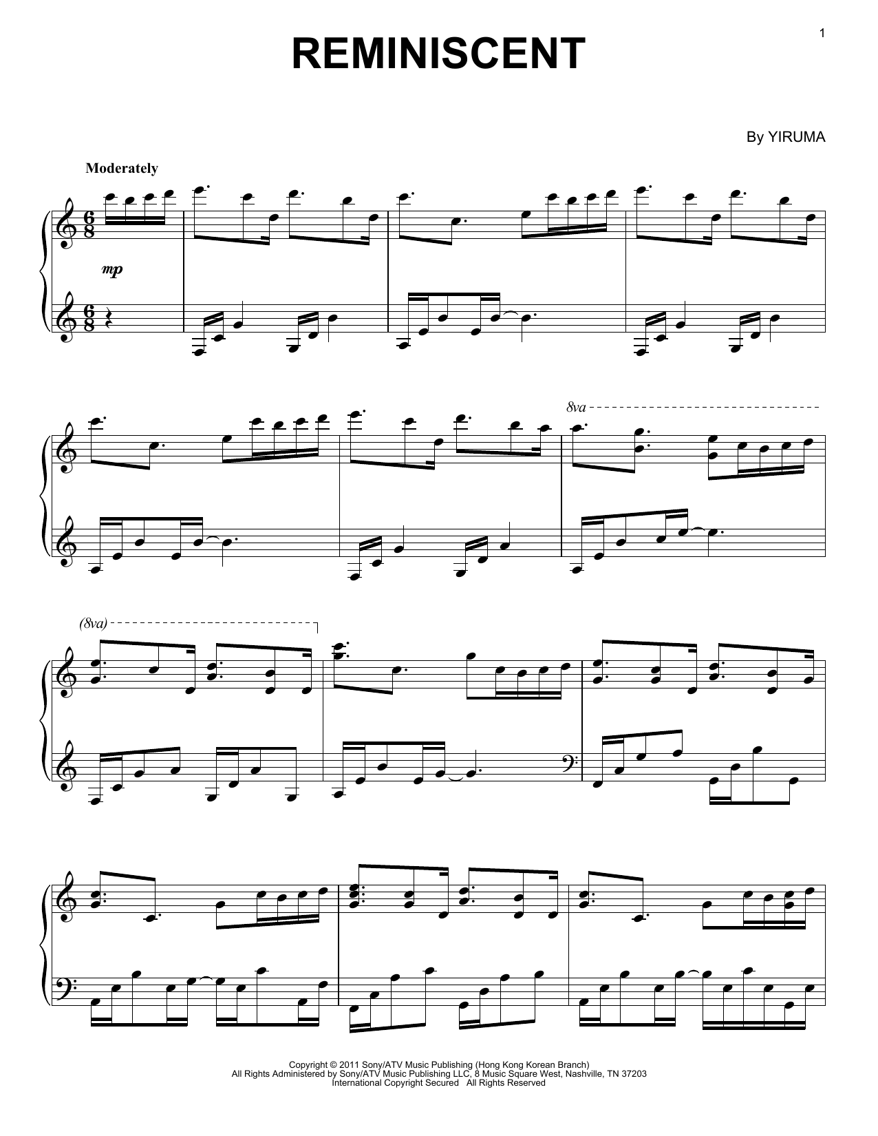 Yiruma Reminiscent Sheet Music Notes & Chords for Easy Piano - Download or Print PDF