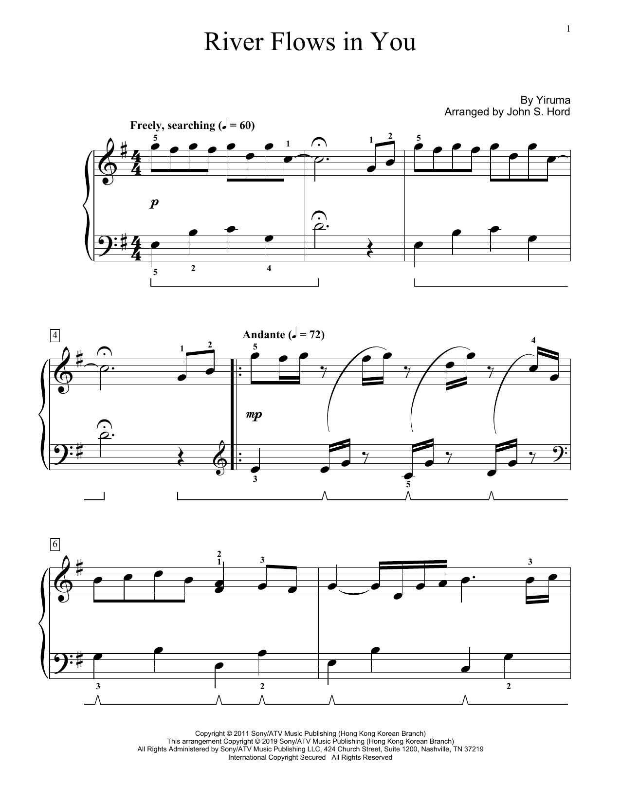 Yiruma River Flows In You (arr. John S. Hord) Sheet Music Notes & Chords for Educational Piano - Download or Print PDF