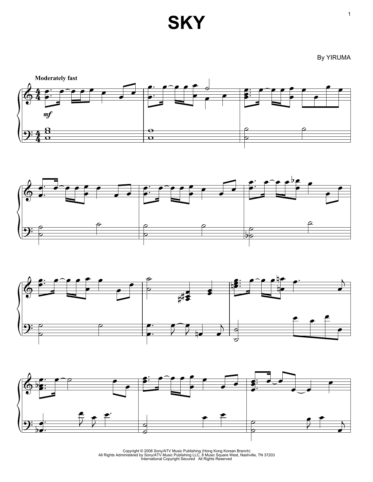 Yiruma Sky Sheet Music Notes & Chords for Piano - Download or Print PDF
