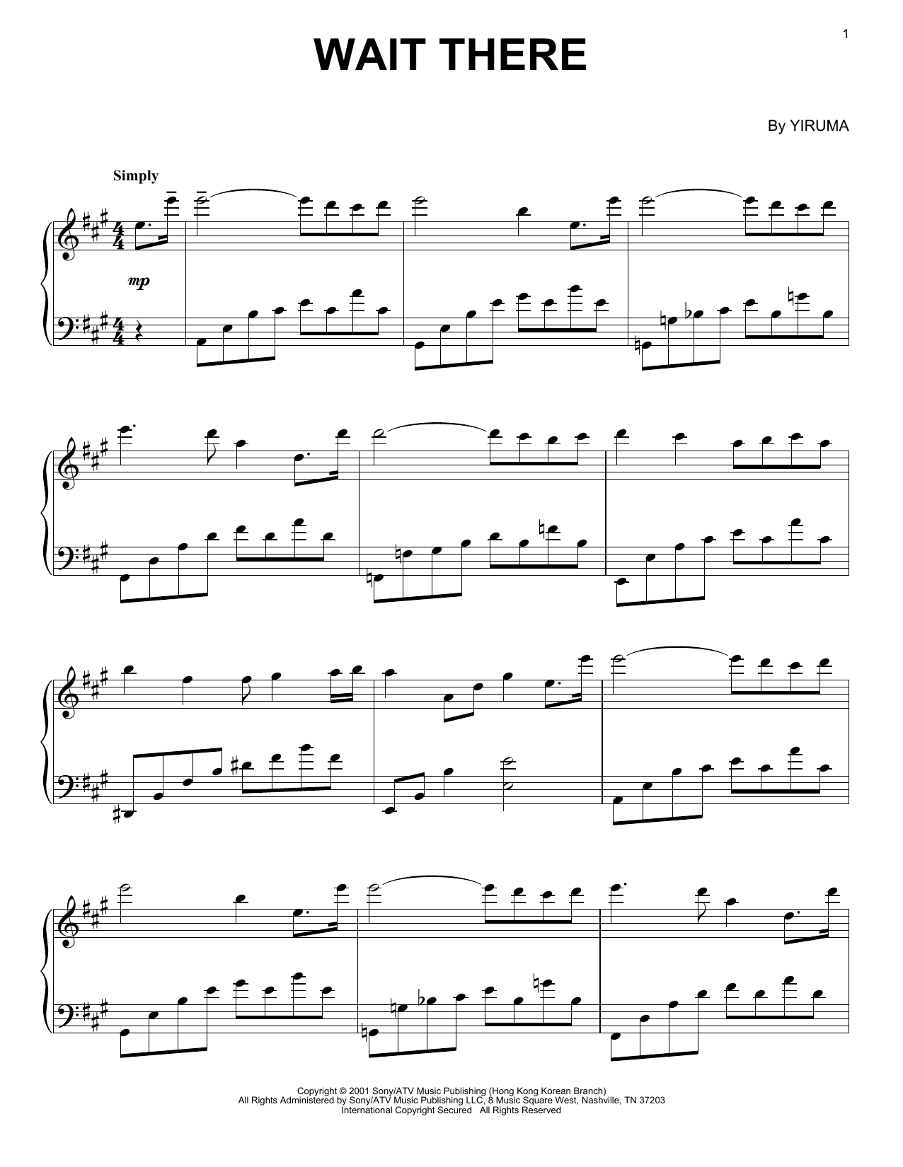 Yiruma Wait There Sheet Music Notes & Chords for Easy Piano - Download or Print PDF