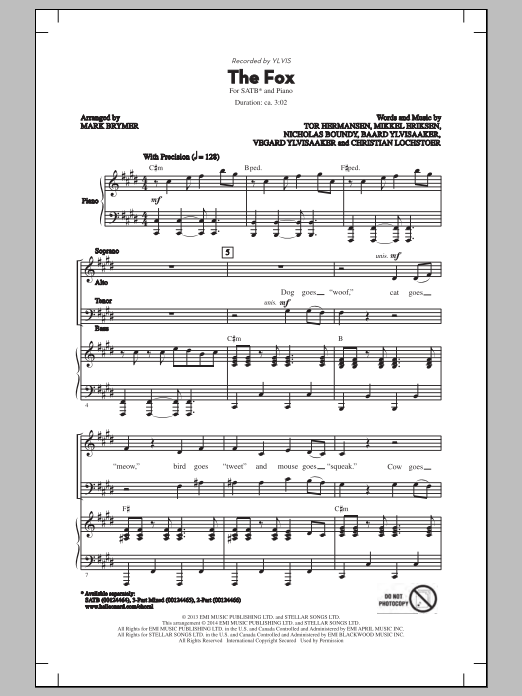 Ylvis The Fox (arr. Mark Brymer) Sheet Music Notes & Chords for 3-Part Mixed - Download or Print PDF
