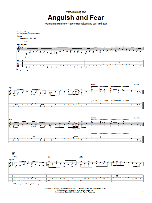 Yngwie Malmsteen Anguish And Fear Sheet Music Notes & Chords for Guitar Tab - Download or Print PDF